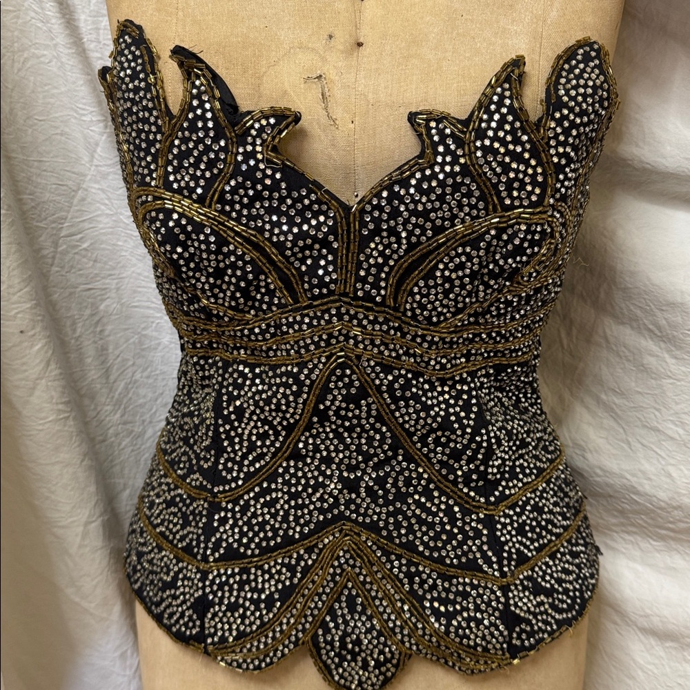 Vintage Glamorous Black and Gold Embellished Women's Top - Picture 2 of 5
